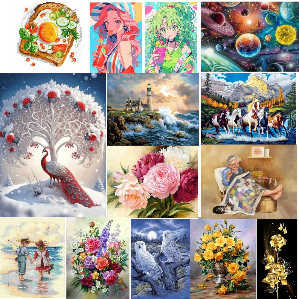 Cross Stitch Kits Stamped DIY 11CT Fairy Printed Eco-cotton Thread Embroidery Needlework Sets Home Wall Hanging Decor Cross Stitch Kit Embroidery Hoop Cross Stitch Tools