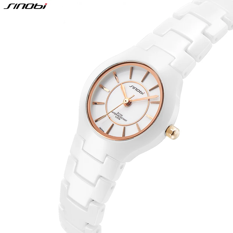 SINOBI Fashin White Ceramic Strap Woman Watches New Top Luxury Stainless S Ladies Quartz Wristwatches High Quality Women's Clock 3