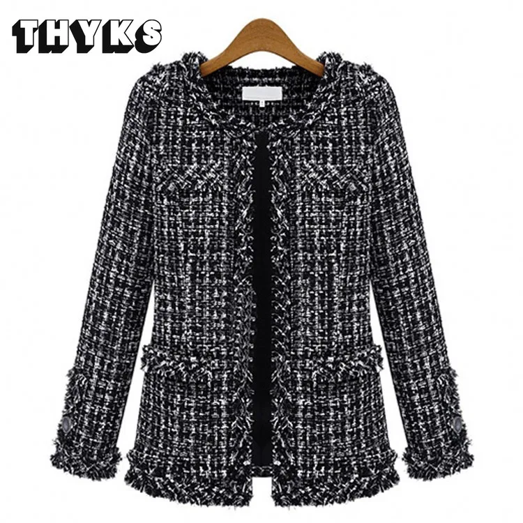 

Female Plaid Tweed Blazer Women's Cropped Jacket Office Lady Elegant Tops 2022 Fashion Coats Female Clothes Plus Size 4XL Spring