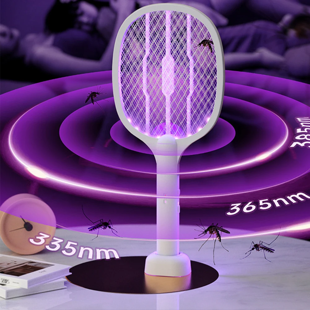 3000V Rechargeable Electric Fly Swatter USB-C Handheld Bug Zapper Racket 2 in1 Fly Killer and Mosquito Trap Lamp for Home Office