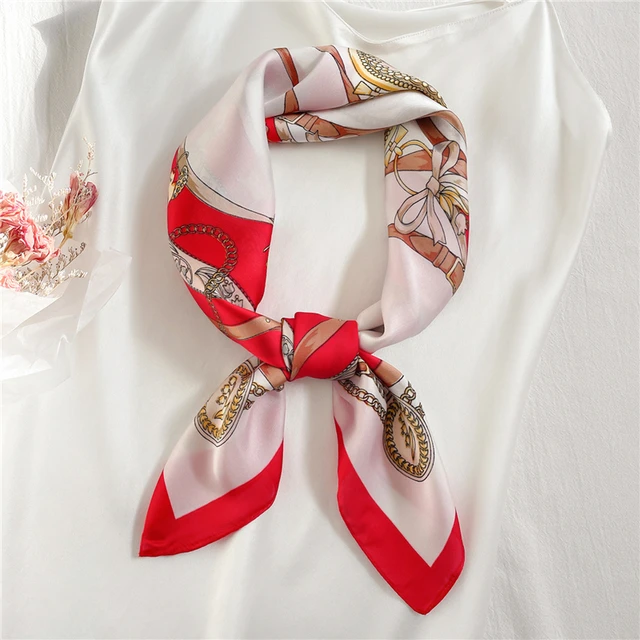 Silk Square Scarf Women Satin Bandana Print  Scarves Head Band Fashion Lady Hair Shawl and Wrap Female Neckerchief Hijab 2022 FJ70-366-3