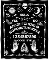 Ouija Board Blanket Gothic Witch Gift for Halloween Sun Moon Skeleton Skull Horror Spooky for Decor Throw Blankets Black 50"x60" 1