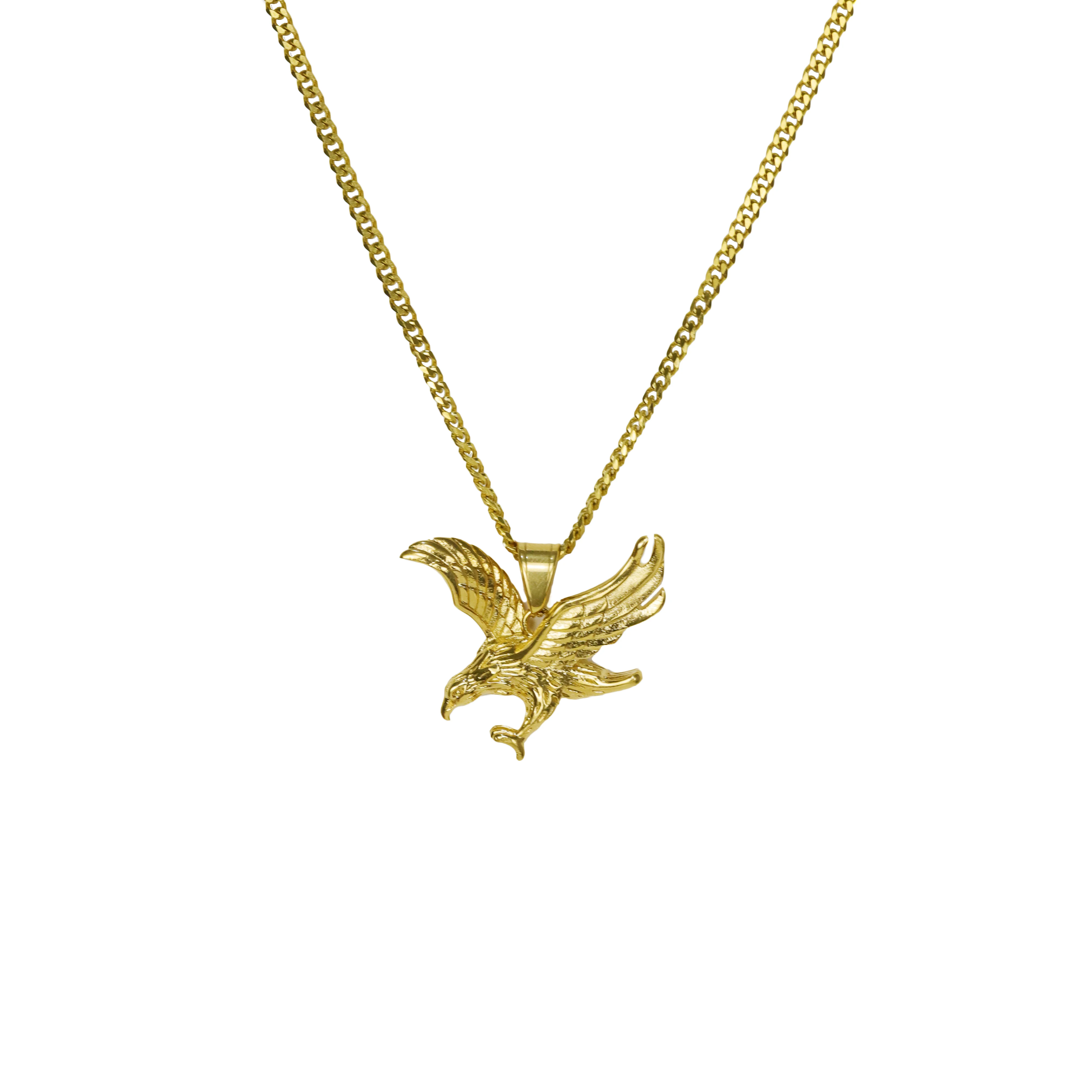 

Water Proof 316L Stainless Steel Eagle Necklace Men Cuba Chain Pendant Gold Color Necklaces & Pendants For Men Jewelry