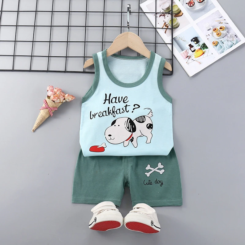 Summer Set Shorts Suit Girls Clothing Children Boys Baby Cotton Cartoon Top Vest T-Shirts Kids Toddler Clothes Pajama Home Wear clothing set dye	