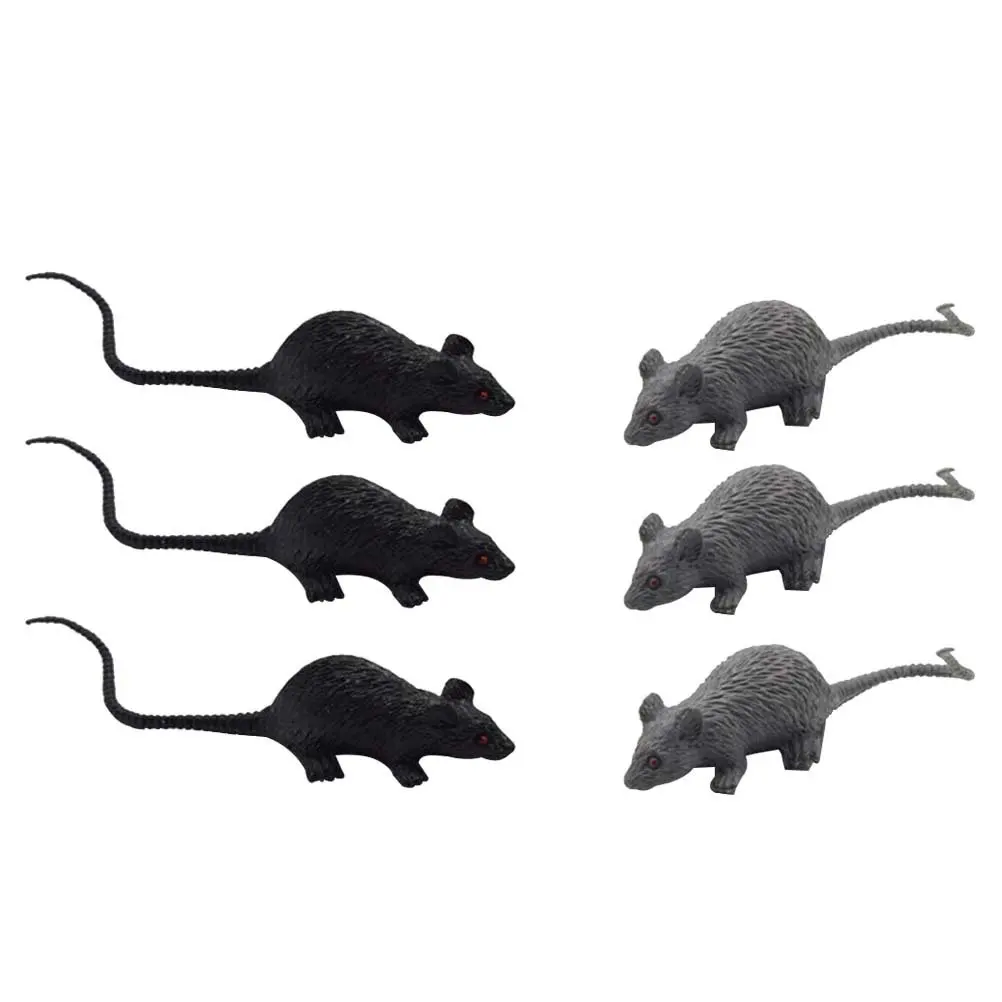6개입 사실적인 미니 마우스 장난 세트 검정 회색 작은 가짜 마우스 할로윈 파티 장난 공포 장난 키트 사무실 학교 가정용