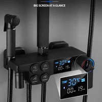 Digital Shower Set with 12 Inch ABS Rain Shower Head Brass Bathtub Mixer Tap Matte Black Thermostatic Bath Shower System Faucets 2