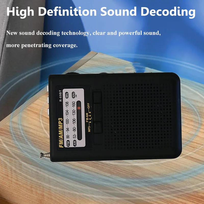 Mini Pocket Radio Portable FM AM Radios Receiver Bluetooth-compatible Speaker TF Card U Disk MP3 Music Player with Headset Jack