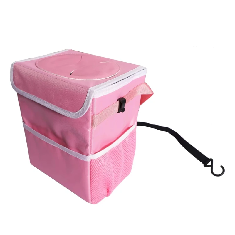 Waterproof Car Trash Can Pink Leopard Print Portable Closeable Organizer Garbage Can Vehicle Supplies Storage Organizer Interior