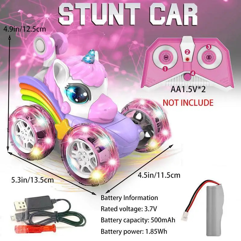 Einhorn-Ferngesteuertes Auto für Mädchen, 360° drehbares 4WD-Stunt-RC-Auto mit niedlichen Lichtern, wiederaufladbares Spielzeug – ideales Geburtstagsgeschenk für Kinder_voghion.com