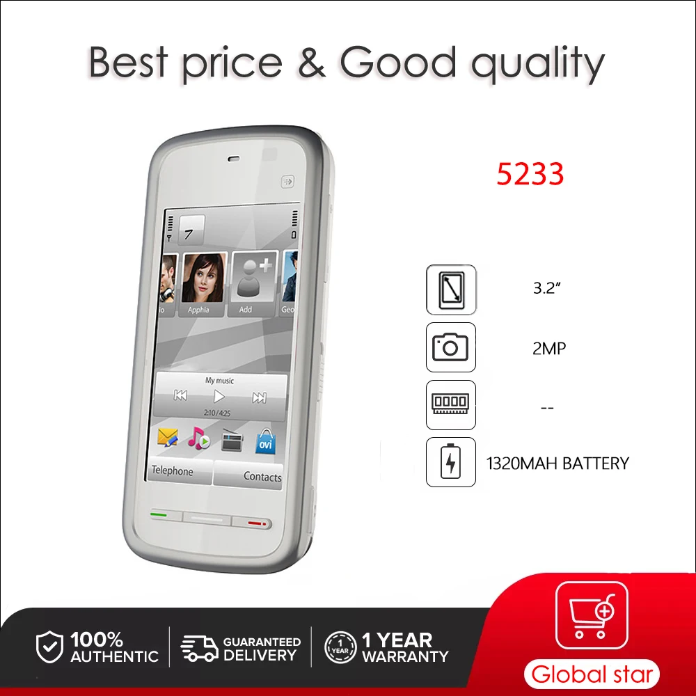 

Оригинальный 5233 громкоговоритель FM-радио сотовый телефон Русский Арабский Иврит Клавиатура сделано в Финляндии разблокирован Бесплатная доставка