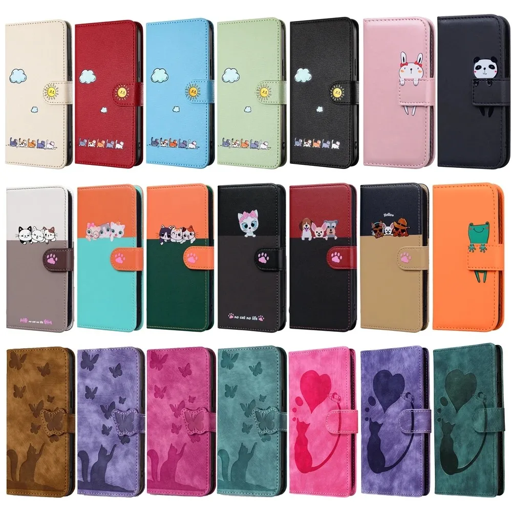 Kawaii Cat Animal Wallet Flip Leather Phone Case - Women's Stylish Back Cover