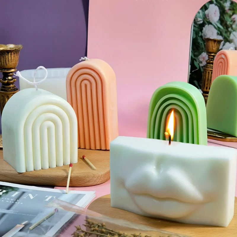 Artistic Lip Rainbow Candle Silicone Mold Diy Geometric Double Arch