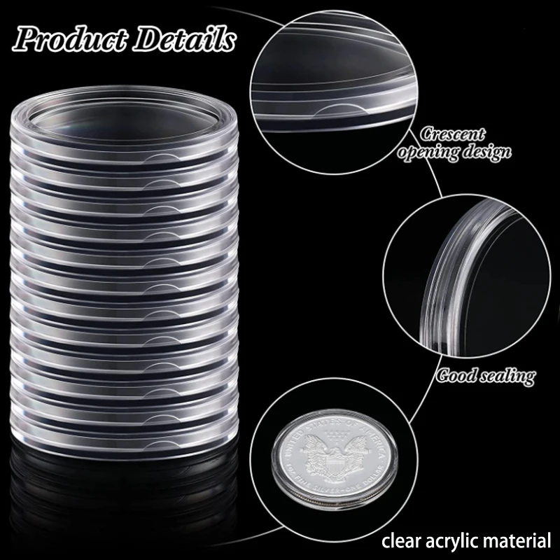 10/100p 21-46mm transparenter Kunststoff Coinn Halter Coinn Sammel box Fall für Coinn Aufbewahrung kapseln Schutz boxen Behälter – Detail 10
