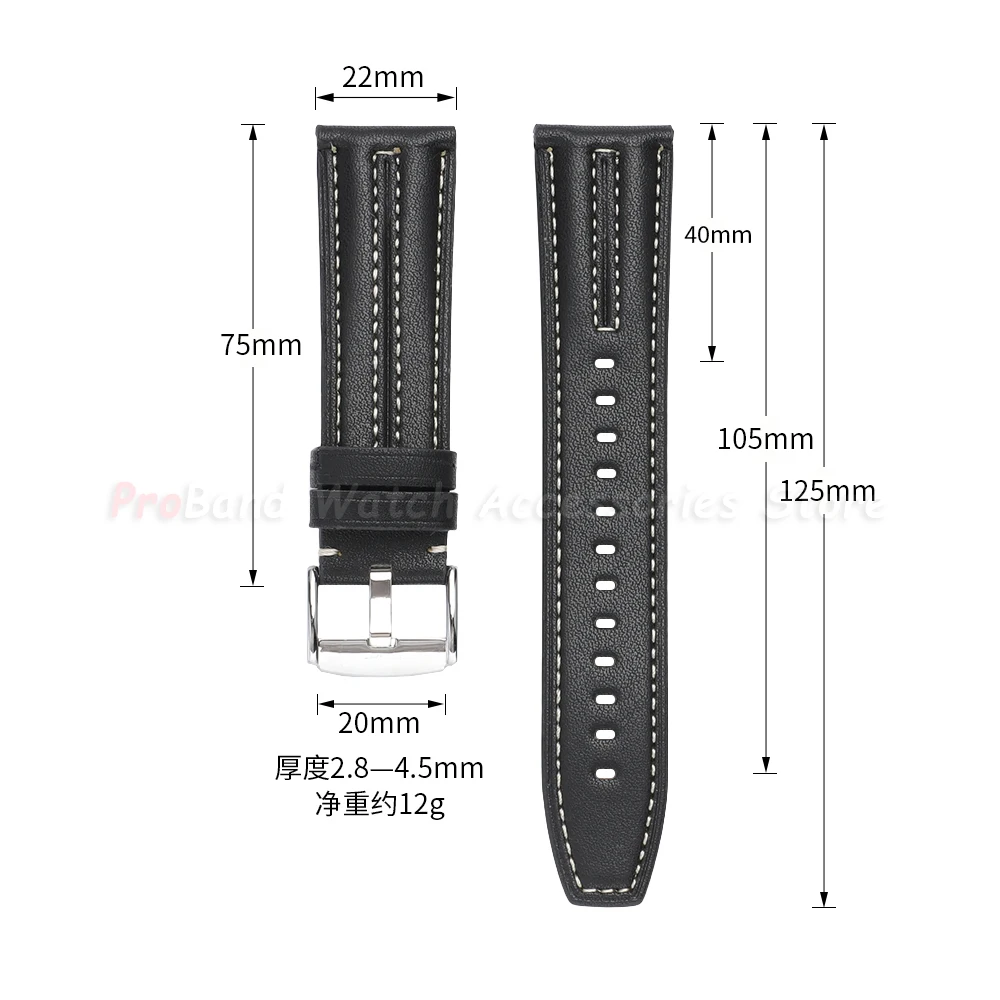 Vintage Genuine Leather Quick Release Watch Band - 22mm Cowhide Sport Bracelet