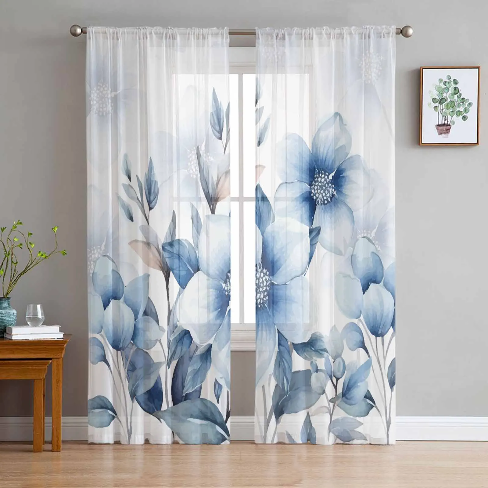 

Plant Flower Grass Colors Watercolor Tulle Voile Curtains for Bedroom Living Room Window Curtain Sheer Curtains Organza Drapes