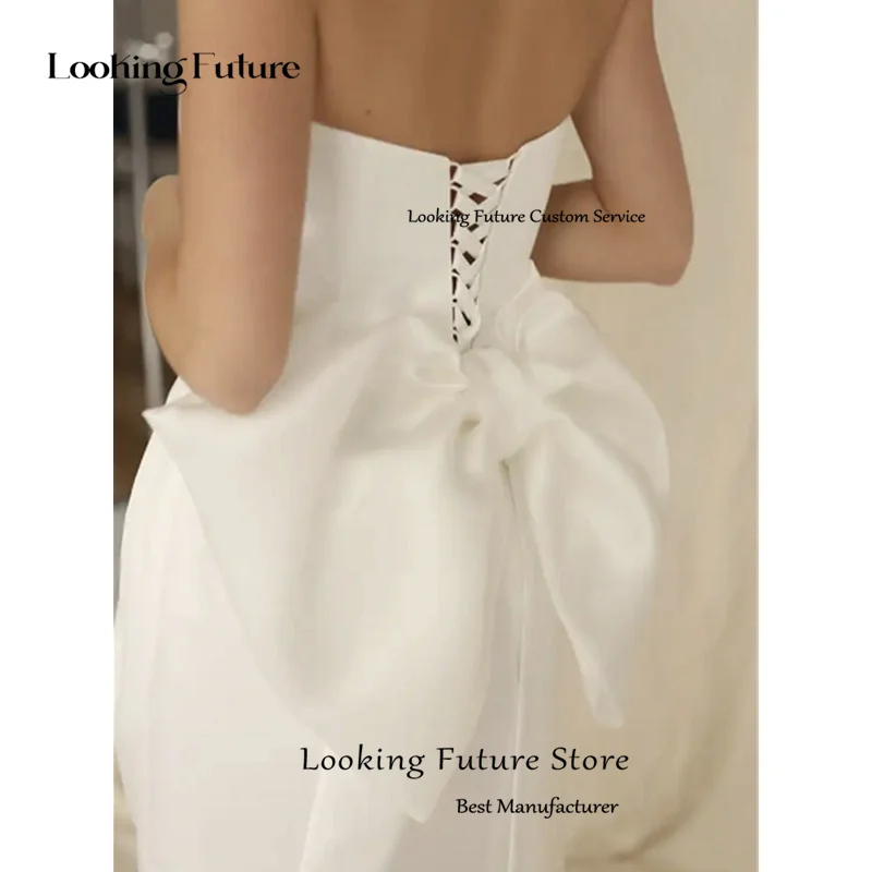 Simple Mini Short A-Line Wedding Dress Satin Sleeveless Strapless Bridal Sexy Backless With Bow Lace Up Gown 2025 Customized 12 S23647e9932d942eab316715a902812a3w