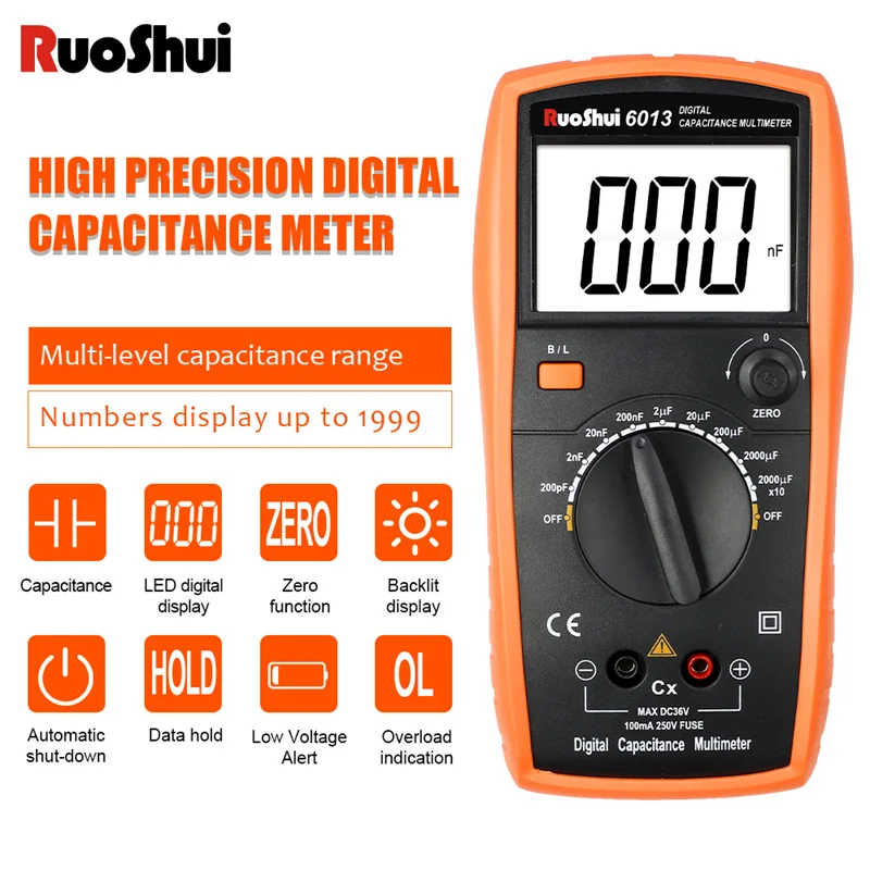 Ruoshui Misuratore Di Capacità Digitale Tester Di Condensatori Palmare Ad Alta Precisione Nuovo Strumento Automatico 200Pf-20000Uf Induttanza Multimet