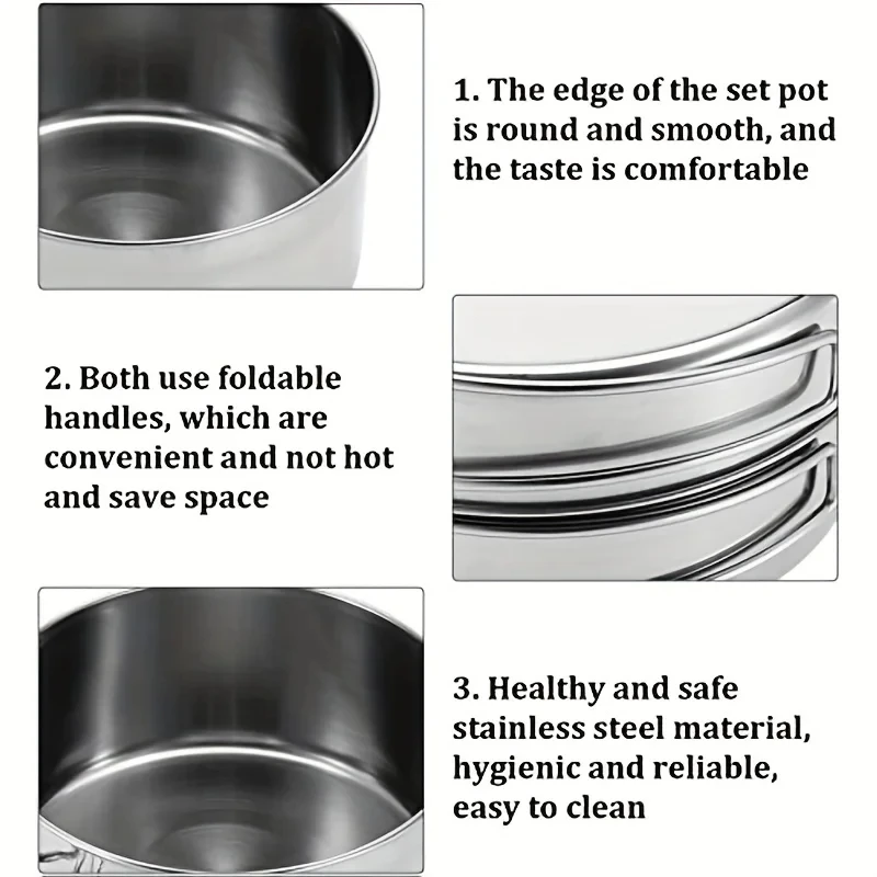 Description Picture 5 of item2/4Pcs Outdoor Stainless-Steel Camping Cookware Set Camping Bowl Outdoor Bowl Pot Set Hiking Backpacking Cooking Picnic Tool