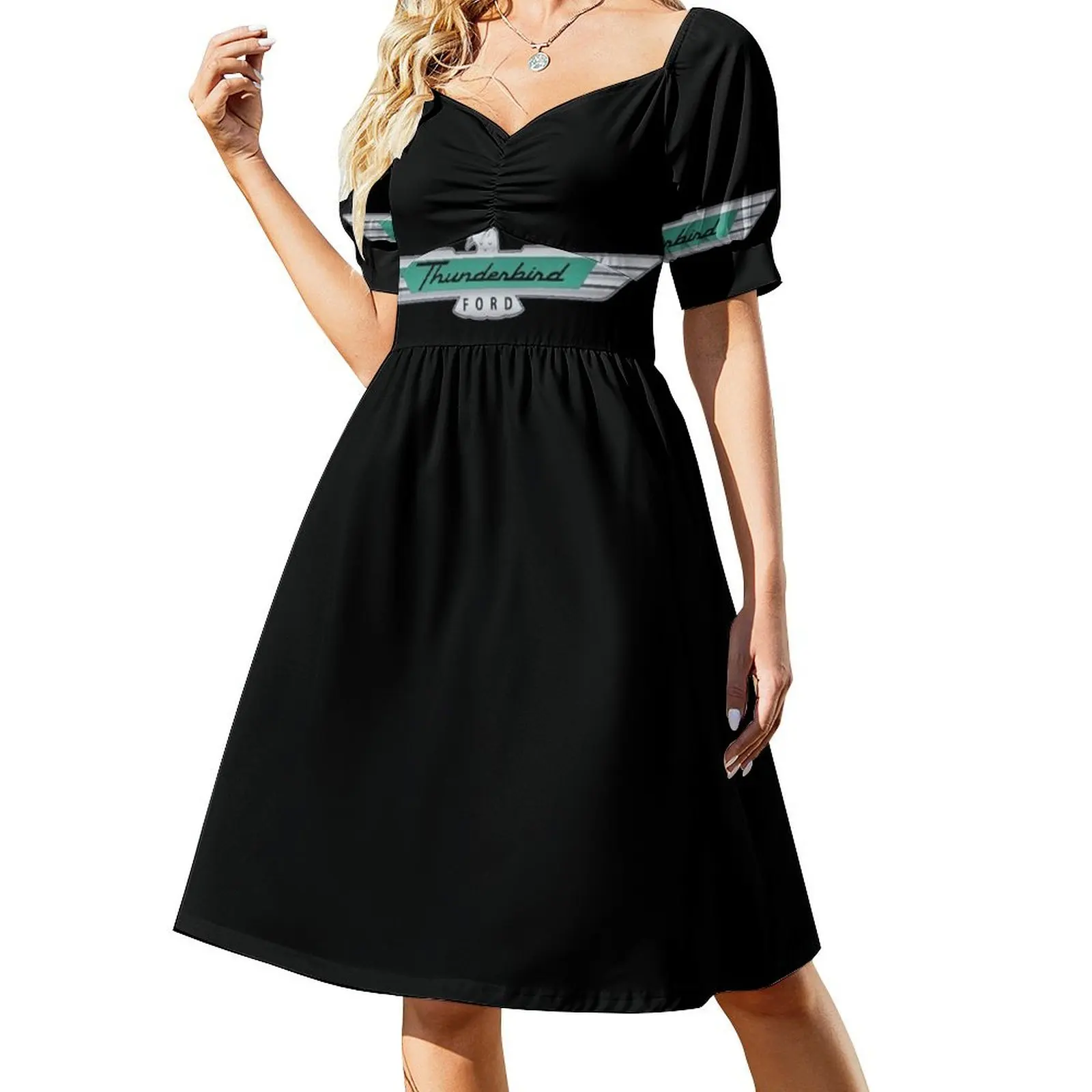 thumbnail image 1 of Vestido clásico de manga corta con emblema de Thunderbird, vestidos de mujer elegantes y bonitos, ropa de verano para mujer, vestidos de mujer, 1 of 7