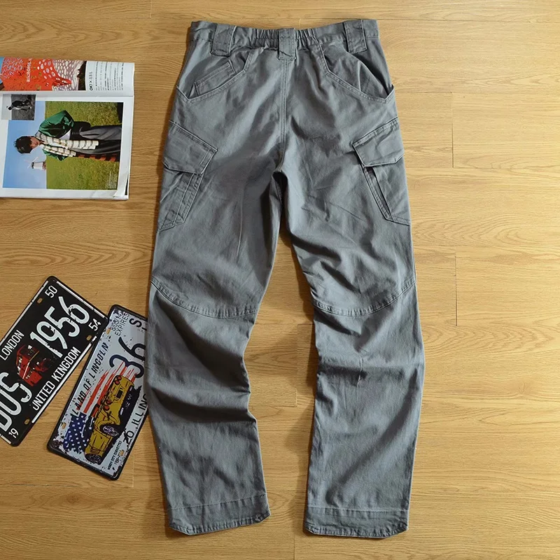 Men's Fashion All Match Full Length Casual Pants. Military Multi-Pockets Solid Color Cotton Cargo Pants, Outdoor Hiking Pants