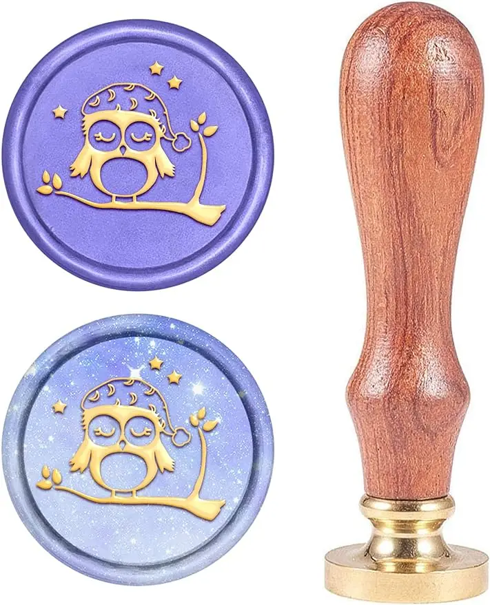 

1PC Sleeping Owl Wax Seal Stamp, Animal Sealing Wax Stamp Retro Wood Stamp Wax Seal 25mm Removable Brass Seal Wood Handle