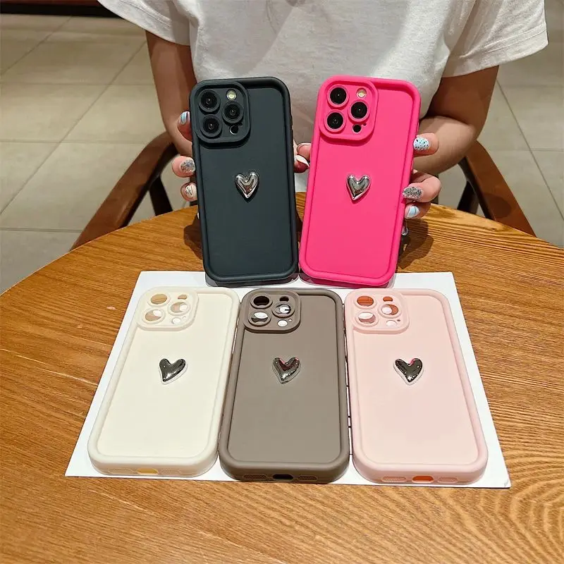 Silver Heart Silicone Soft Phone Case for Girls - Shockproof Back Cover
