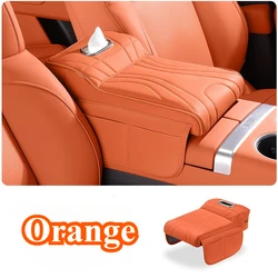 Car Armrest Box Height Increase Pad with Storage Bag and Leather Protective Cover (Orange)