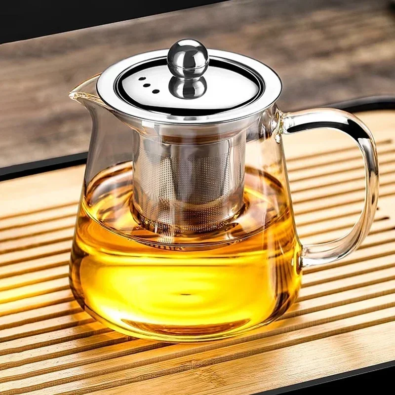 Heat Resistant Glass Teapot for Induction Cooker With Stainless Steel Strainer