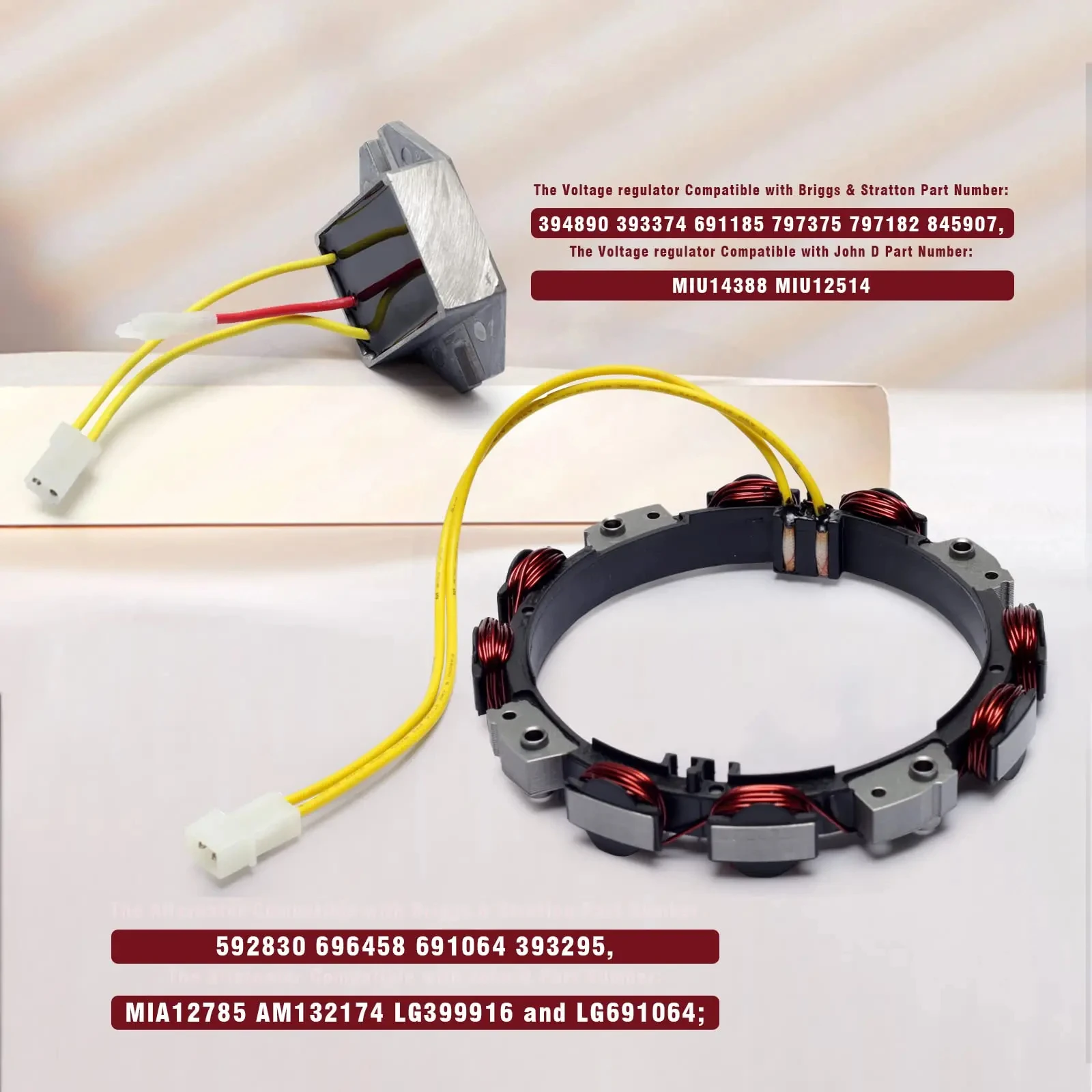 

Stator with 845907 Voltage Regulator Compatible with Briggs & Stratton 691185 394890 393374 Lawn engines, Replacement for John D