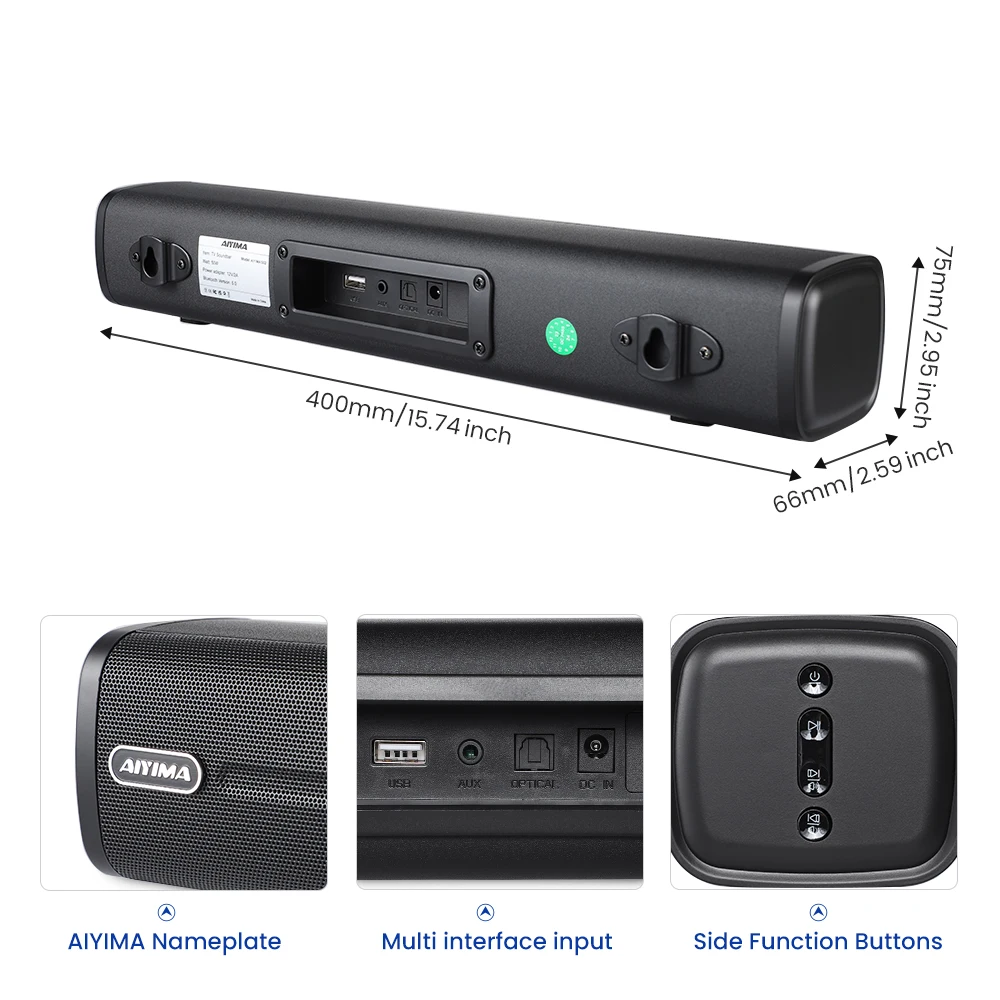 AIYIMA Hifi Music Wireless Bluetooth Speaker Bluetooth Subwoofer Soundbar TV Audio Echo Wall Computer Speaker Home Theater