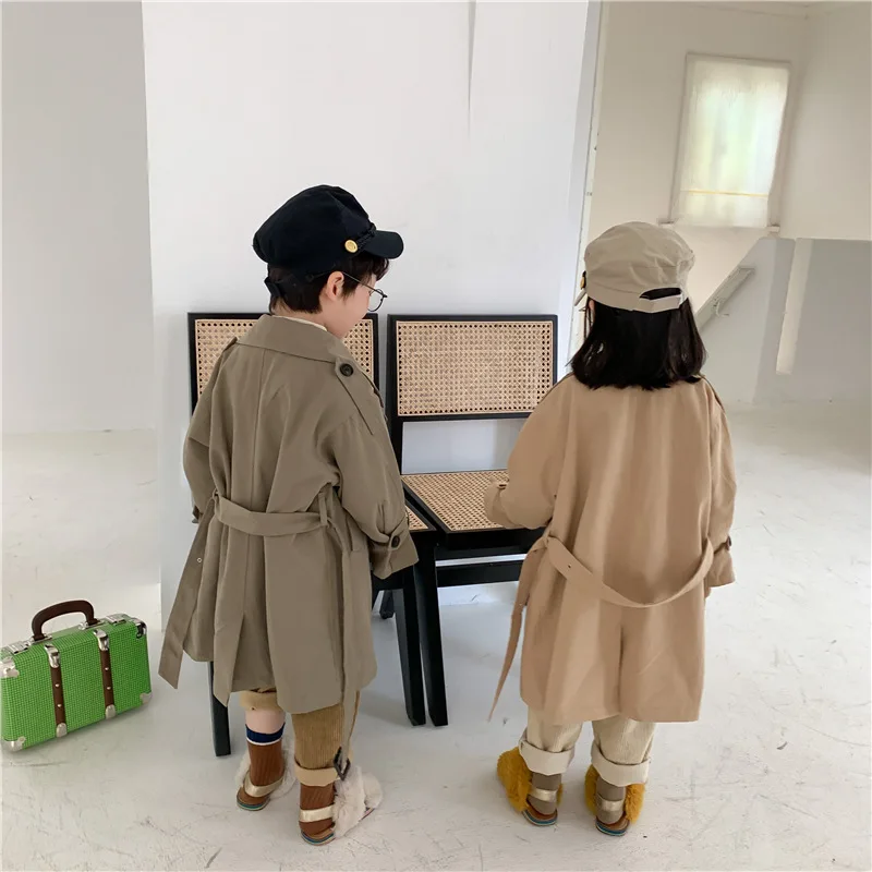 2-9y Kids Trench Coat Spring Autumn Boys Girls Jacket Overcoat Long Sleeve Turn-Down Collar Children Windbreaker Top Clothes kids jacket girls trench coats