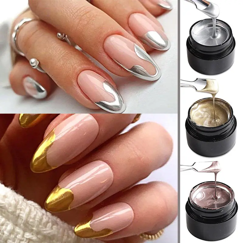 Gel Nail Polish Metallic Painting Chrome Gold Silver Rose Gold Mirror Effect Super Bright Drawing Line French Nail Art Varnish gel nail polish