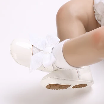 Vintage Cute Bowknot Solid Color Mary Jane Shoes For Baby Girls Comfortable Lightweight Non Slip Dress Shoes For Indoor Outdoor 2