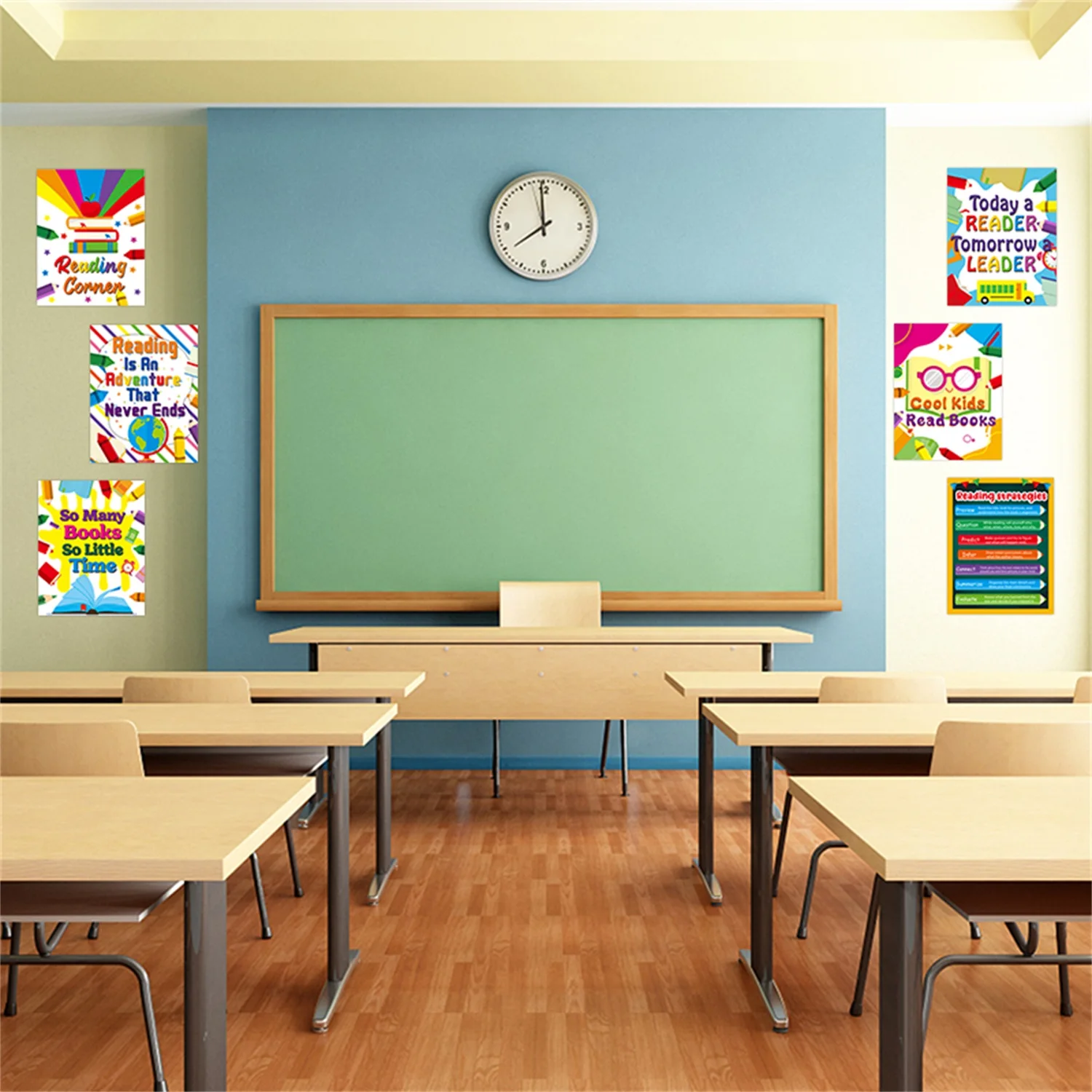6Pcs Crayon Book Corner Posters Reading Corner Library Decor Inspirational Reading Poster For Room Bulletin Board Decoration