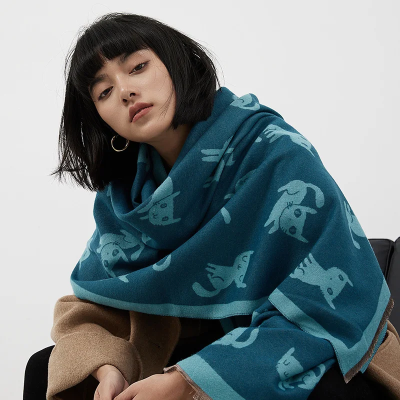 

2023 Fashion Solid Cartoon Kitten Cashmere Scarf Shawl For Women Luxury Brand Winter Thick Warm Scarves Long Pashmina Blanket