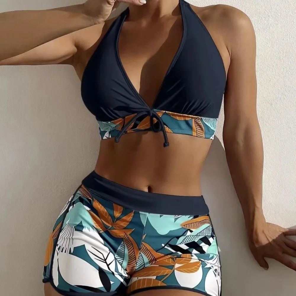 Fashion Printed Swimsuit Women Spliced Lace Up Sporty Surfing Bikini Set Bathing Suit Beachwear Swimwear Female Swimming Suits Best Sellers In Women's Clothing