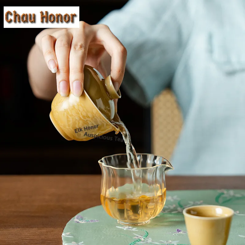 100ml Amber Yellow Ceramic Gaiwan Zen Tea Tureen Tea Bowl with Lid Kit Tea Making Cover Bowl Teaware Accessories Collection