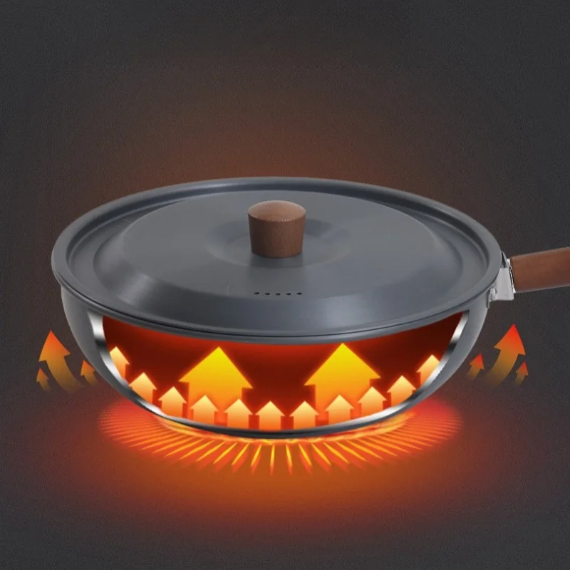 Outdoor Aluminum Alloy Frying Pan Solid Wood Handle Portable Camping Picnic Pot Detachable Handle Household Frying Pan