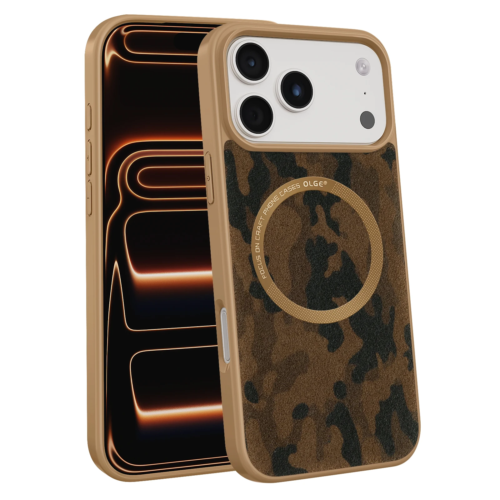Frosted Camouflage Sheepskin Phone Case with Wireless Charging Capability