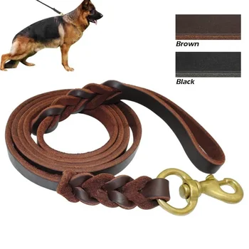 Genuine Leather Dog Leash Dogs Long Leashes Braided Pet Walking Training Leads Brown Black Colors for Medium Large Pet 1