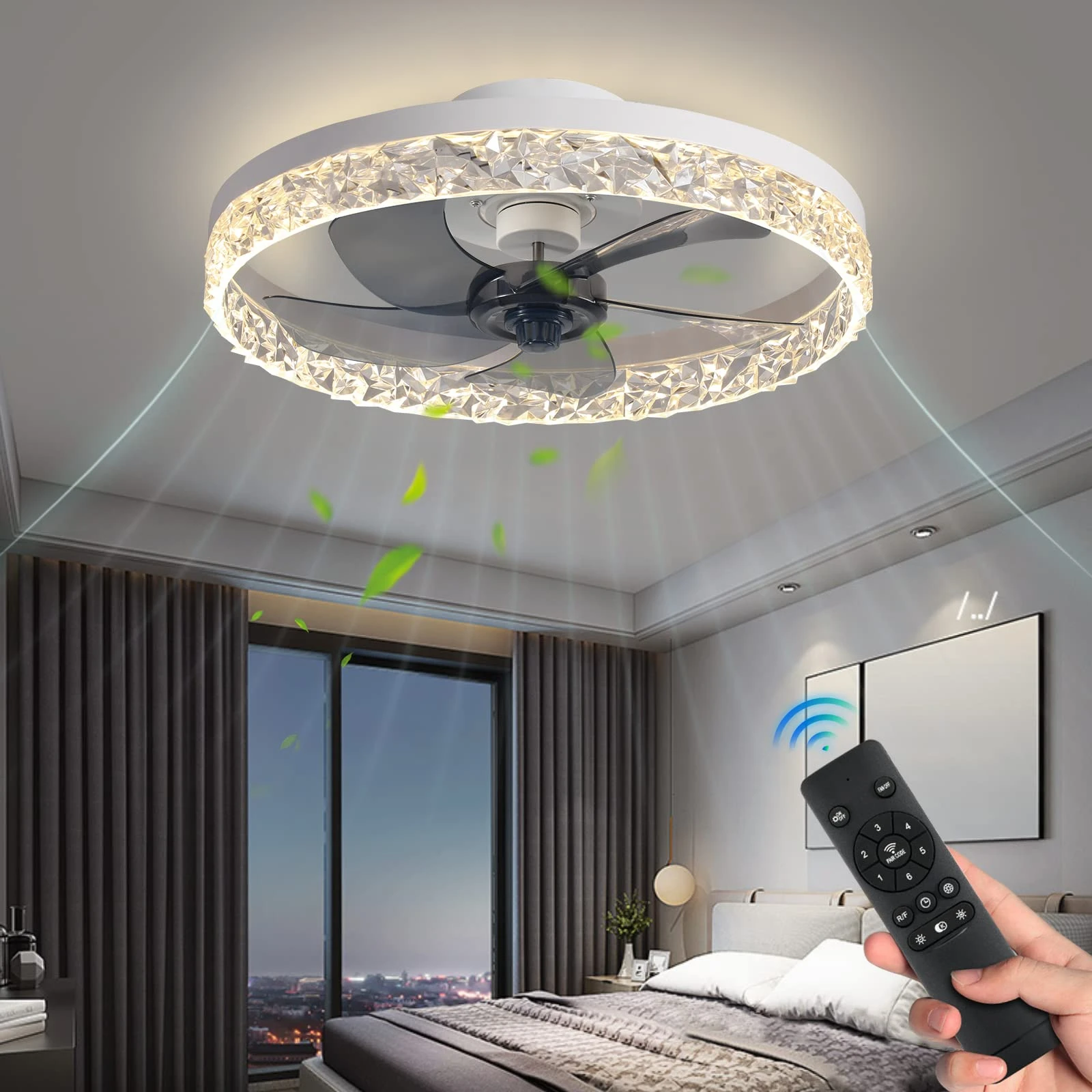 NordicCeilingFanLedLightingModernDimmableRemoteControlCeilingFansLivingRoomAC