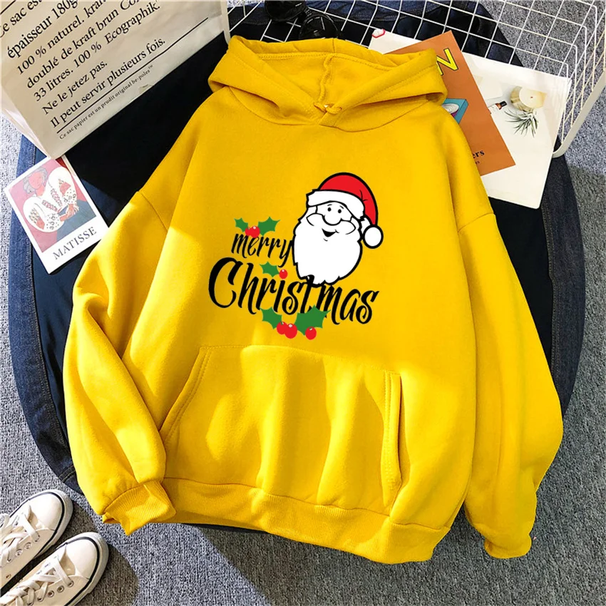 Fashion Womens Hoodie Santa Claus Printed Funny Hoodies Women Streetwear Pullover Harajuku Sweatshirt Oversized Clothes Unisex 2
