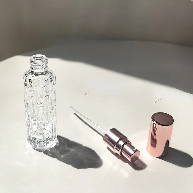 로즈 골드 유리 휴대용 리필 가능한 향수병, 화장품 용기, 빈 스프레이 무화기, 여행용 소형 샘플 서브 병, 10ml