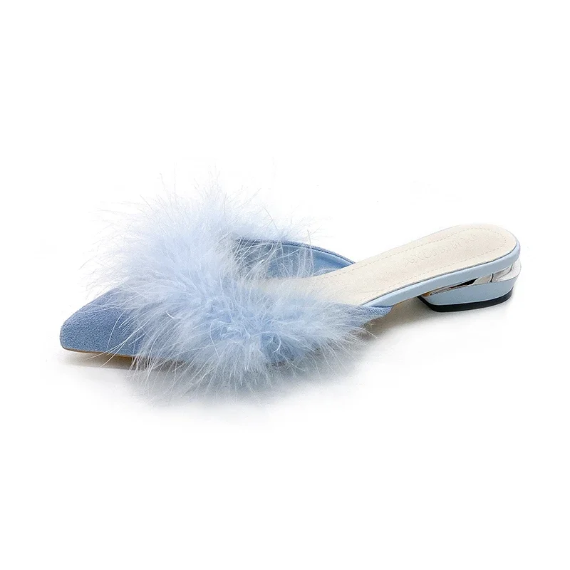New Fashion Pointed Toe Versatile Women's Slippers Low Heel Summer Baotou Solid Color Women's Slippers Zapatos Mujer