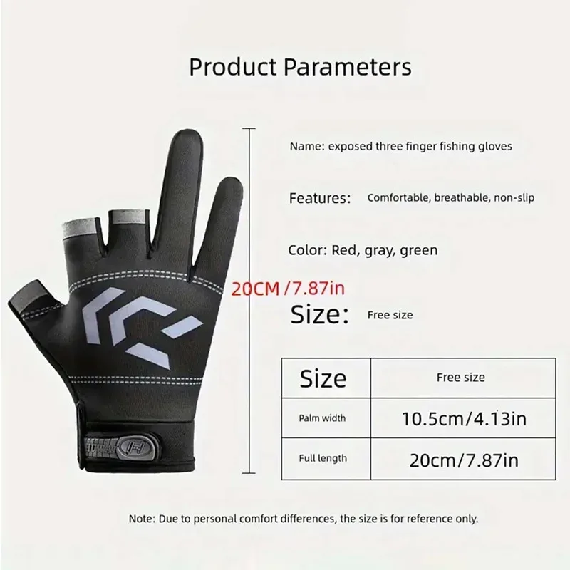 Fishing Gloves 1/2 pair Sun Protection 3 Cut Fingers Anti-Slip Breathable Suitable for Outdoor Activities