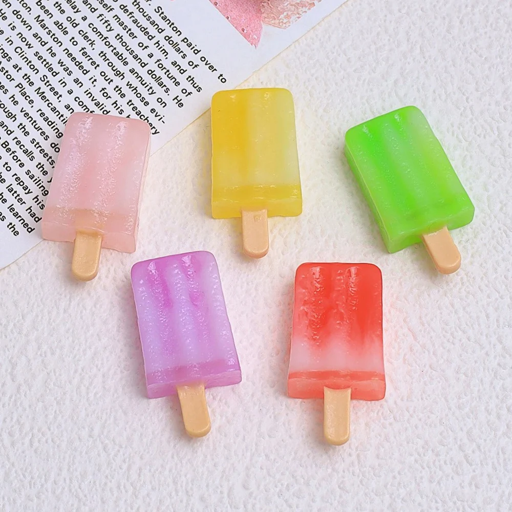 10개입 컬러 아이스크림 시리즈 미니어처 플랫 백 레진 카보숑 헤어핀 스크랩북킹 DIY 홈 데코 공예 액세서리