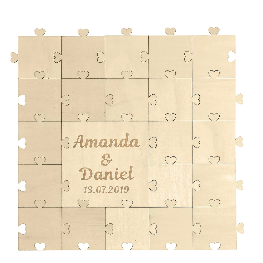 Personalized Engraved Wooden Guestbook Set Heart Love Puzzle Guest Book Wedding Baby Shower Favor Works of Art YANGSION-message book