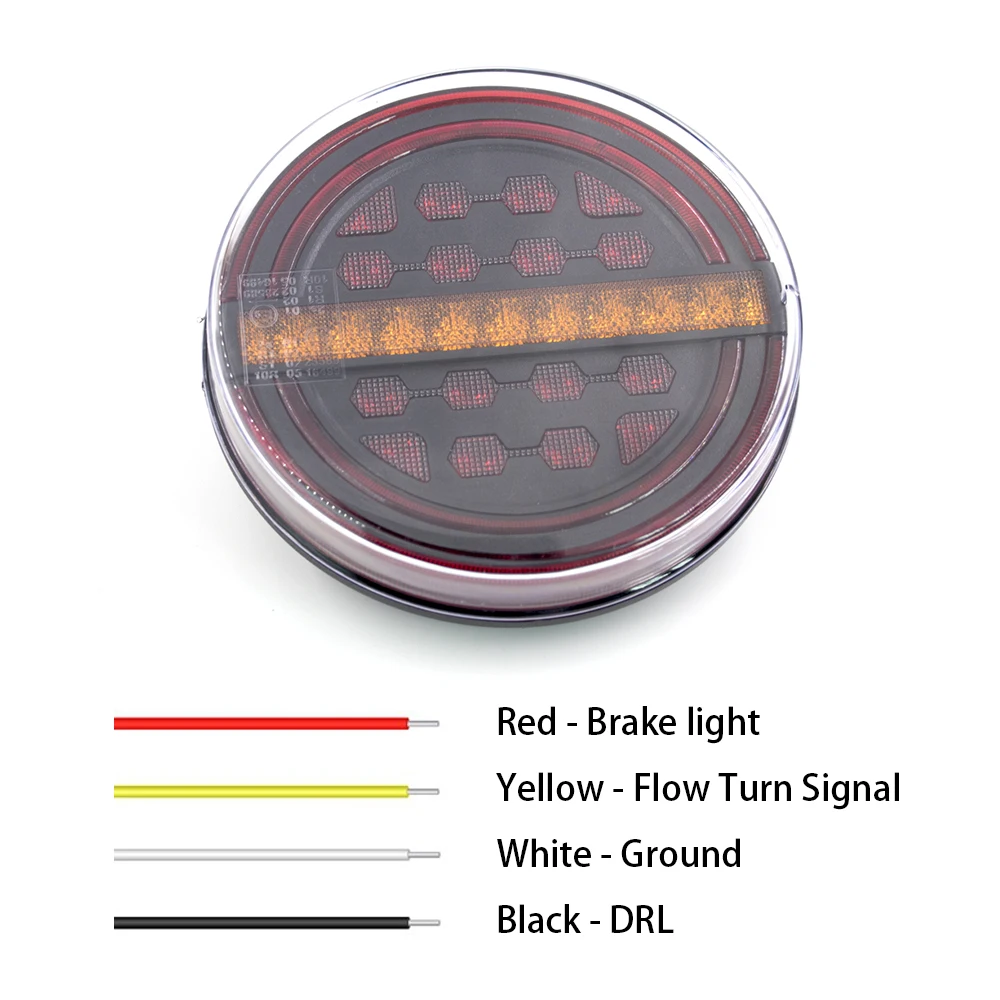 2pcs 5.3" 50 LED Round Trailer Tail Light With Brake Light DRL Flow light Turn Signal Lamp Car Truck Bus Vans Caravan Lorry