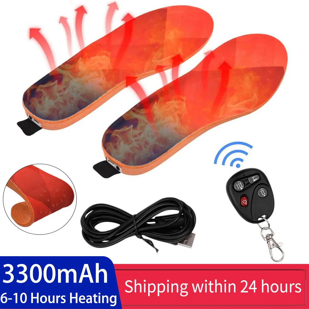 3300mAh USB Heated Shoe Insoles 6-10 Hours 3-speed Heating Shoes Pads Rechargeable Electric Feet Warmer With Remote Control