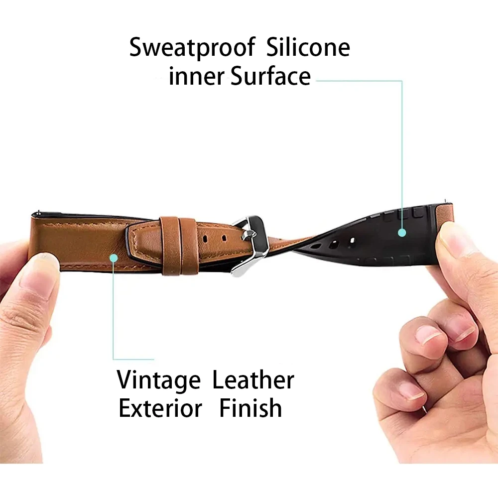 Luxurious Soft Leather and Silicone Watch Strap - 22mm Premium Watchband Bracelet